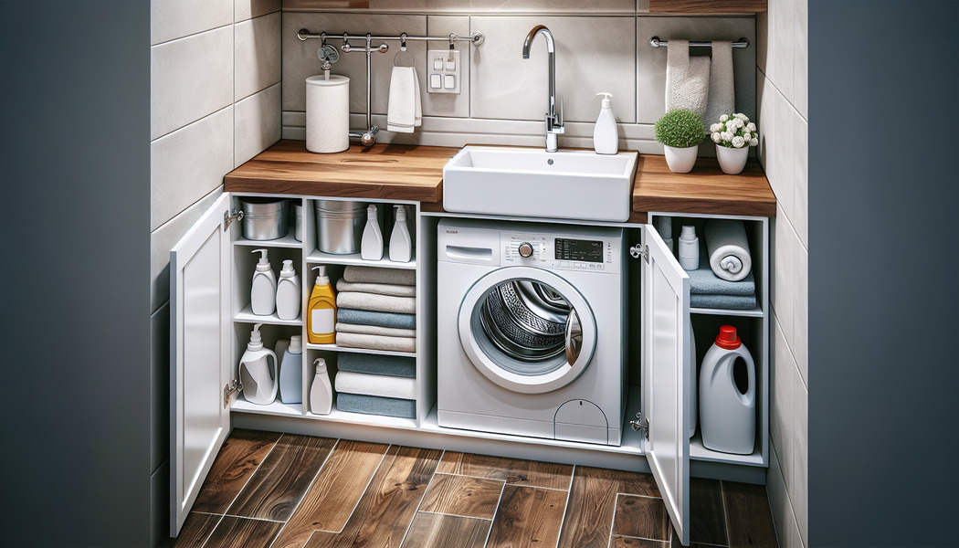 Hängesysteme installieren: Trockenstangen, Hakenleisten -  Unterschrank Waschmaschine: Platz sparend organisieren