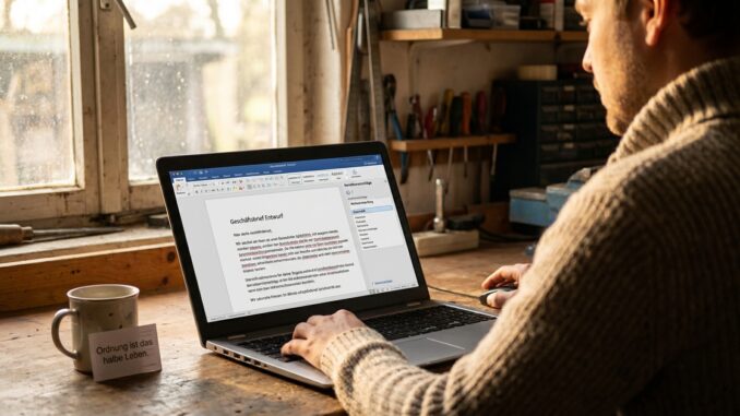 KI Rechtschreibprüfung markiert Fehler in einem deutschen Text am Bildschirm
